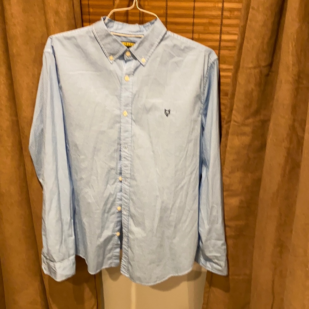 Blue and white gingham men’s button down shirt